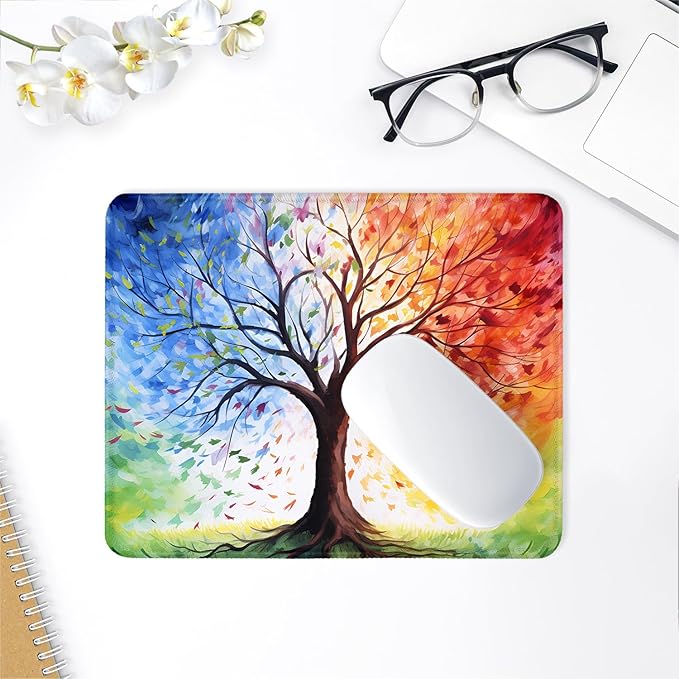 ITNRSIIET Mouse Pad with Stitched Edge Premium Textured Smooth Precise Operation Waterproof Washable Non-Slip Rubber Base Desktop Protection Mat, 10.2×8.3×0.12 inches, The Tree of Life