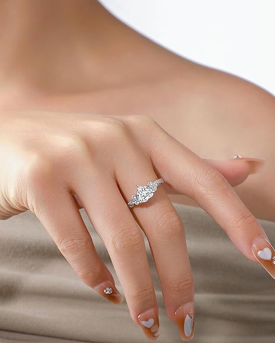 Elspeth 925 Sterling Silver Heart Engagement Ring for Women Heart Cut Cubic Zirconia Promise Ring Size 4-10