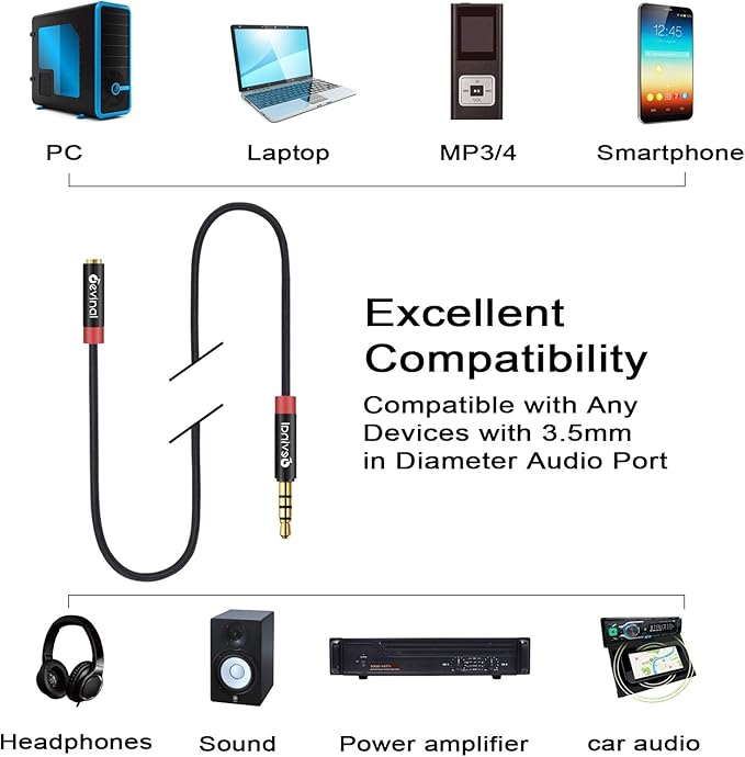 Devinal 3.5mm TRRS Headphone Extension Cable, 1/8" inch Female 4-Pole to Male Extension Cord, Mini-Jack Aux Stereo Audio Connector 3.3Ft/1M (2 Pack)