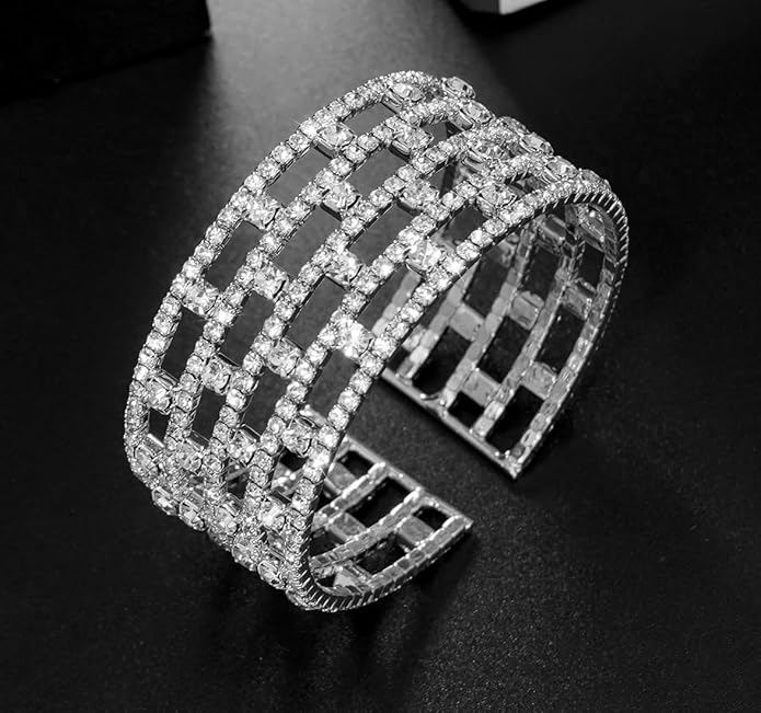 Rhinestone Bracelet for Women MultiLayer Crystal Cuff Bracelet Strand Layered Bracelet