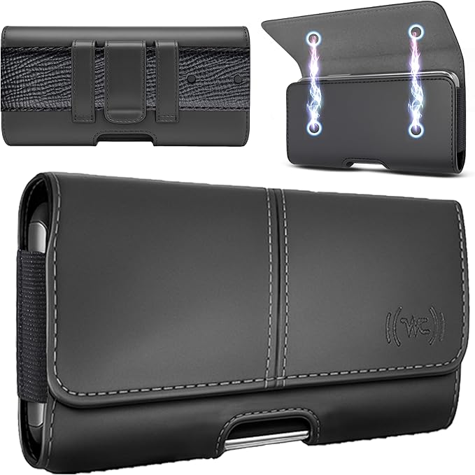Leather Phone Holster for Men & Women, Horizontal Cell Phone Case - Fits iPhone Air 2025, 16/15/14 Plus/11 Pro Max, XS Max, Belt Clip/Loop Carrying Phone Pouch Holder, Black Large.