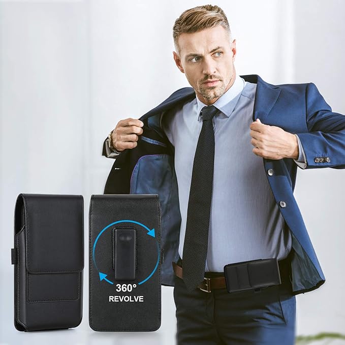 BECPLT Phone Holster for Galaxy S25 Ultra S24/S23/S22/S21/S20 Ultra Leather Belt Case 360 Rotating Pouch Holster Belt Clip Case Holder Black