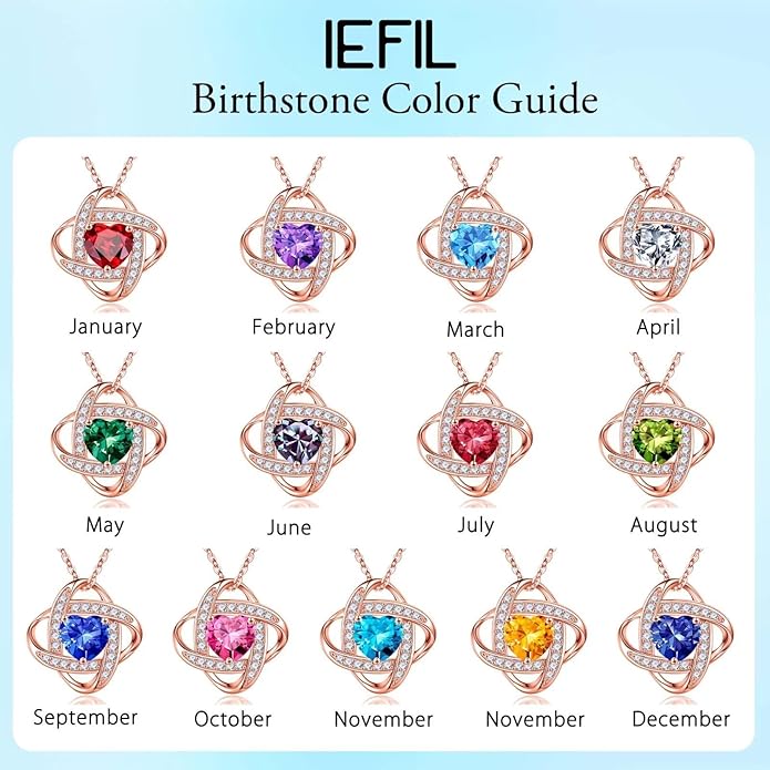 Iefil Valentines Gifts for Her Wife - 925 Sterling Silver Love Knot Birthstone Necklace, Anniversary Birthday Gifts for Women, Jewelry Gifts for Wife Mom Girlfriend