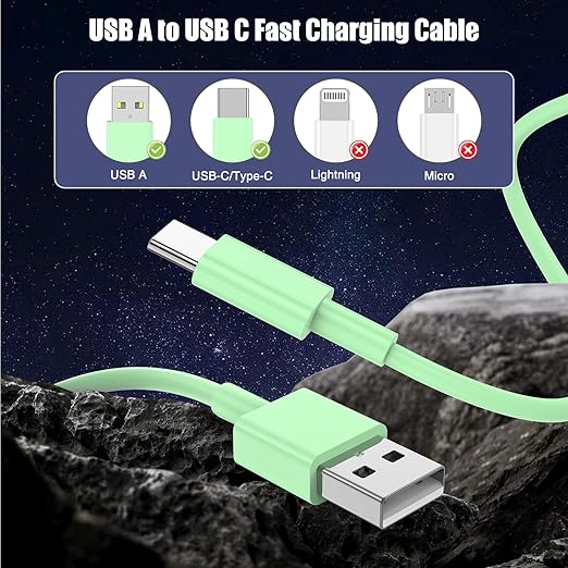 3-Pack Green [3.3FT+3.3FT+6FT] USB A to USB C Cable，USB to USB C Car Carplay Cable for iPhone 16 15 Pro Plus Pro Max，for iPad Pro/Air/Mini，for Samsung S24/S23/S22/S21，for MacBook Pro/Air and More