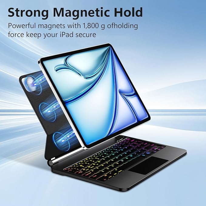 Keyboard Case for iPad Air 13 inch,iPad Pro 12.9 inch (3/4/5/6th Gen),Easy-Set Floating Cantilever Stand Magic Magnetic Backlit - Multi-Touch Trackpad Keyboard Case for iPad (Black)