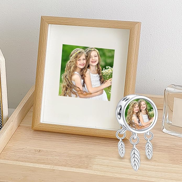Annmors Personalized Photo Charm for Bracelet Necklaces,925 Sterling Silver Charm Love Heart Shaped Engraved Customize Picture Gift for Birthday Mother's Day Christmas,Bead Charms Jewelry for Women
