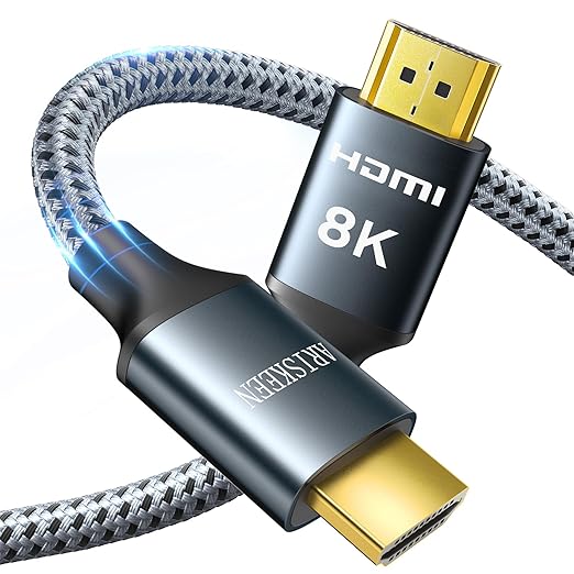 ARISKEEN 8K HDMI Cable 20FT, 48Gbps High Speed HDMI 2.1 Cable, 8K 60Hz, 4K 120Hz 144Hz Support for HDR 10, HDCP 2.2 2.3, eARC, DTS:X, Braided HDMI Cord Compatible with Laptop/HDTV/Monitor - 20 Feet