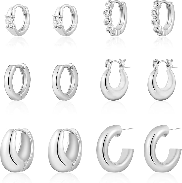 6 Pairs Gold Hoop Earrings Set for Women, 14K Gold Plated Small Huggie Hoops Earrings Hypoallergenic, Lightweight Tiny Cartilage Piercings Earrings Jewelry for Women Gifts.