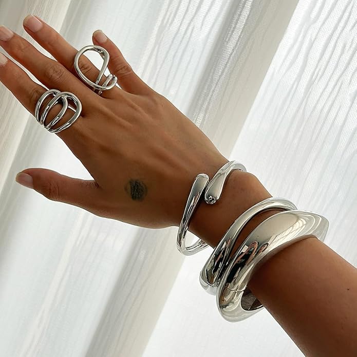 Gold Bangle Bracelets for Women Teens Trendy Chunky Adjustable Twist Cuff Bracelet Jewelry Gifts