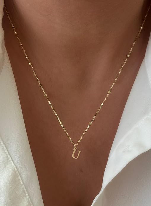 Valentines Gifts for Her Women - Initial Necklaces for Women Dainty 14k Gold Plated A-Z Letter Pendant Name Necklaces Cute Charm Choker Fashion Accessories Non Tarnish Trendy Jewelry Gift