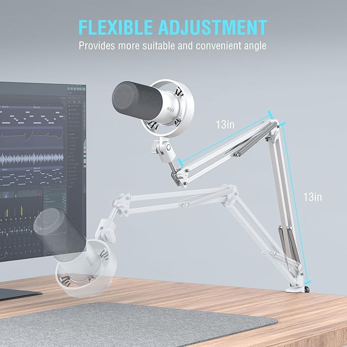 FIFINE Dynamic Microphone with Boom Arm, Studio Vocal XLR Microphone, Podcast USB Mic Kit for PC with Mute Button, Volume Knob, Headphone Jack, for Streaming Recording-AmpliTank K688CT White