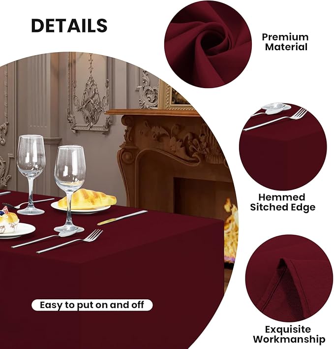 Ascoza 2 Pack Fitted Tablecloth for 6 Foot Rectangle 72 x 30 Inch Burgundy Table Covers Water Resistant Polyester Cloth for Folding, Parties,Display, Trade Show (Burgundy)