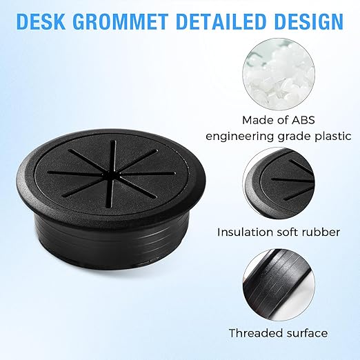 Desk Grommet 2-3/8" (60 mm), Desk Hole Cover for Cables White, Cable Grommet ABS Plastic, Desk Hole Grommet for Office and Home Table Cable, Detachable & Flexible Cable Cord Organizer-4 Pcs