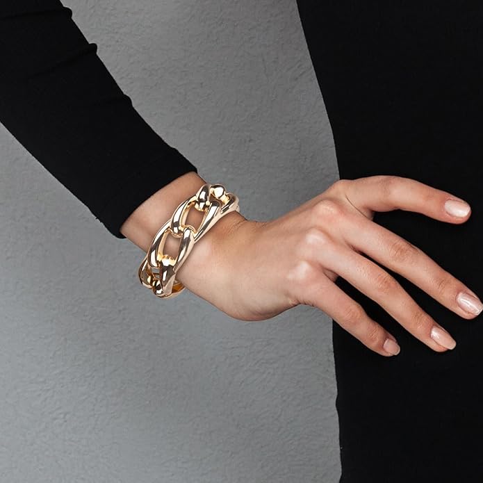 SPUNKYsoul Chain Link Buckle With Rhinestones Cuff Bracelet in Gold, Silver Rose Gold and Gun Metal for Women