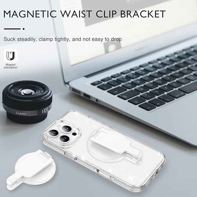 BAISRKE Magnetic Belt Clip Phone Holder, Strong Magnetic Waist Clip Compatible with Phone Cases, Portable & Versatile Accessory for Travel & Outdoor Use - White