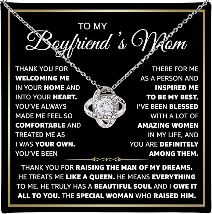 To My Boyfriend's Mom Love Knot Necklace, Elegant Jewelry Gift From Girlfriend, Meaningful Mothers Day Surprise, Birthday Christmas Keepsake With Heartfelt Message