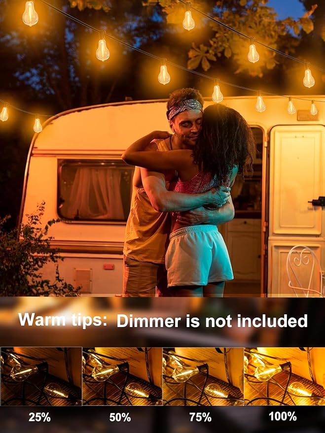 DAMAING LED String Lights Outside 36FT Weatherproof Patio Lights with 22 shatterproof dimmable Bulbs 2200K, Energy Saving Outdoor Lighting for Wedding,Party,Holiday,Backyard,2200K Black Cord.