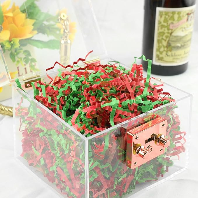 Uptotop 2LB Crinkle Cut Paper Shred Filler for Gift Wrapping Basket Filling, Birthday, Christmas, Thanksgiving, Wedding, Mother's Day, Red and Green