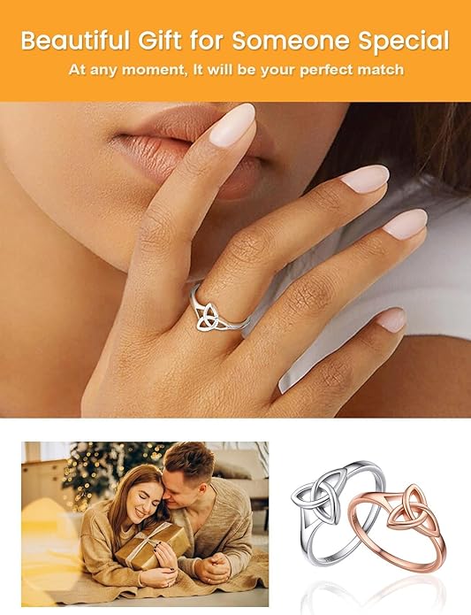 Bestyle 925 Sterling Silver Ring for Women, Minimalist Claddagh Ring Celtic Knot Ring for Women, Irish Promise Wedding Band, Gold/Rose Gold Vermeil Women Band Ring, Stackable, Gift for Her