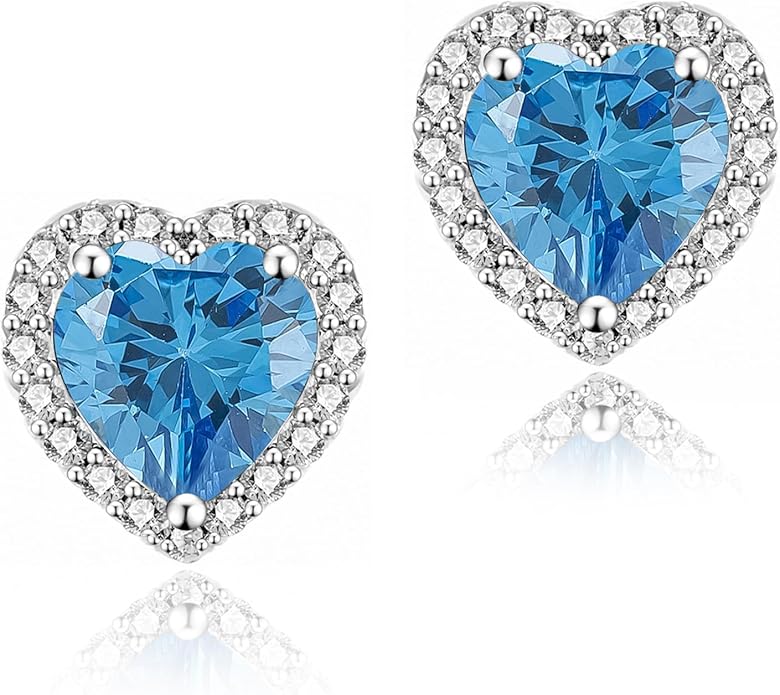 YOMELA Cubic Zirconia Earrings Studs, Halo CZ Birthstone Simulated Diamond Stud Earrings for Women