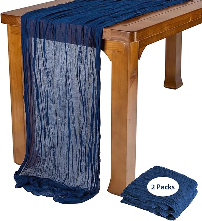 6 Pack 10 Ft Cheesecloth Table Runner Navy Blue Gauze Long Table Runners Boho Gauze Cheese Cloth Table Runner Rustic Sheer Runner for Wedding Party Table Decor ( 35 x 120 Inch )