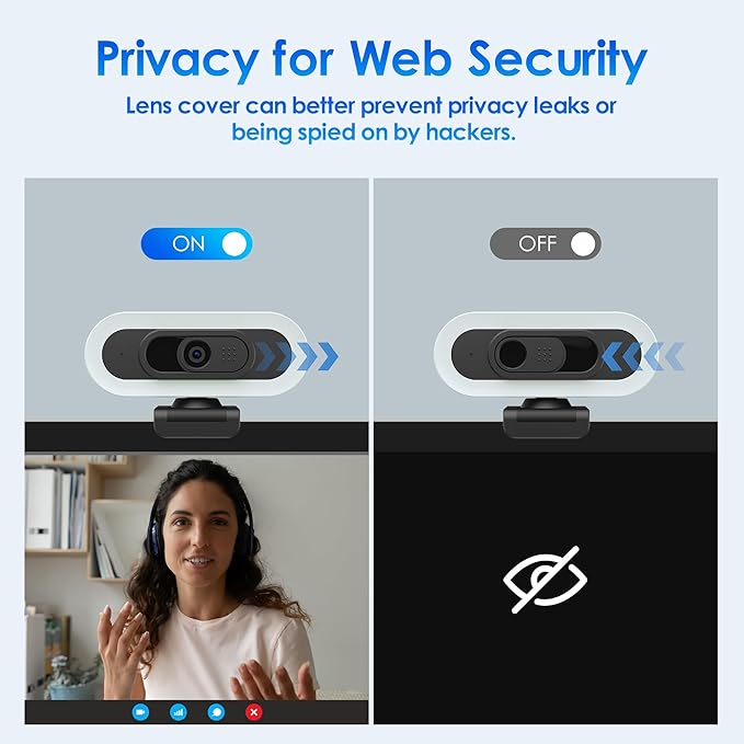 saylas 2K 50FPS Webcam, Streaming Camera with Fill RGB Lights, Autofocus, Dual Noise-Cancelling Microphones, Privacy Cover and Tripod for Computer, PC, Zoom, Skype, Teams, Laptop