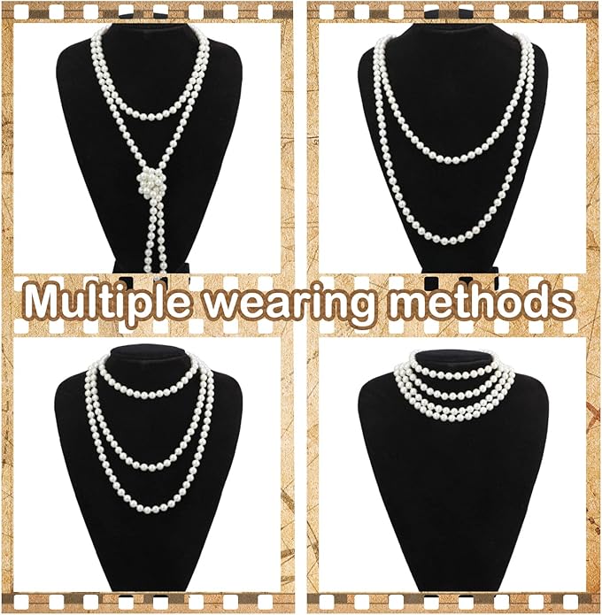 Maitys 3 Pcs 1920s Pearl Jewelry Set Includes Vintage Flapper Earrings Multilayer Imitation Pearl Necklace Bracelet for Women