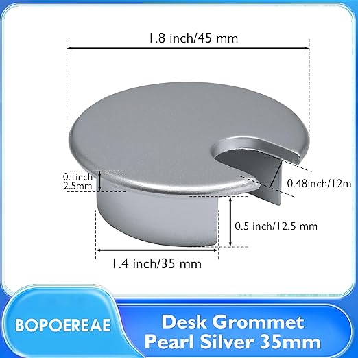 Desk Grommet 1-3/8" (35 mm), Desk Cord Hole Cover, Cable Grommet Metal Zinc Alloy Materilal, Desk Hole Grommet for Office and Home Table Cable, Detachable Cable Cord Organizer (Matte Silver 2 Pcs)