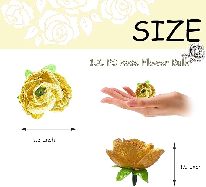100pcs Gold Roses Heads Bulk Artficial Flowers for Decorations Small Fuax Roses Flowers Bulk DIY for Crafts Wall Wedding Decorations Gold Roses Flowers Set