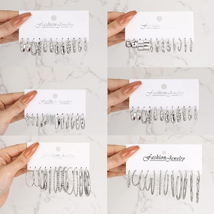 10 Pairs Chunky Gold Earrings for Women, Hypoallergenic Statement Hoops Earring for Multipack, Trendy Gold Chunky Hoop Earrings Jewelry for Gift