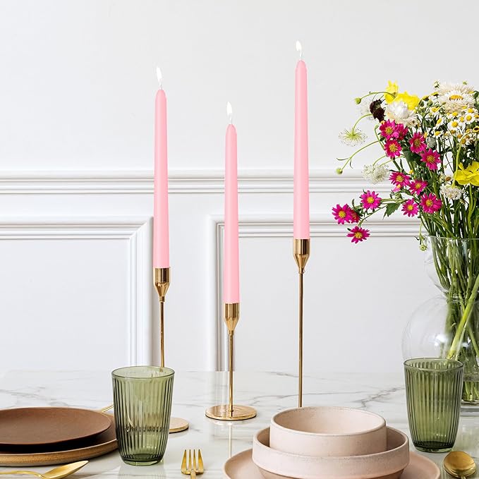 12 Pack Pink Taper Candles - Taper Candles 10 Inch Dripless, Smokeless & Unscented - 8 Hours Long Burning - Ideal for Weddings, Dinner Parties, and Home Decor