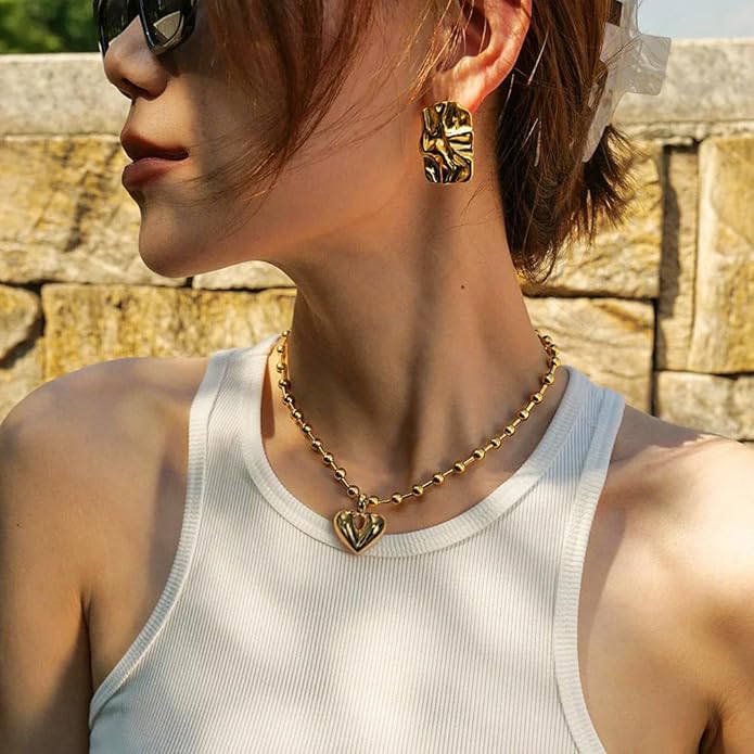 Aobei Pearl 18K Gold Plated Moon Star Lion Evil Eye Love Heart Cross Pendant Necklace Medallion Paperclip Chian Choker Layering Jewery for Women