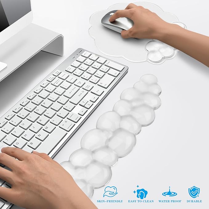 Gel Cloud Keyboard and Mouse Wrist Rest, Cute Wrist Support and Arm Support Rest for Typing Pain Relief，Suitable for Office/Computer/Laptop/Gaming Set-White