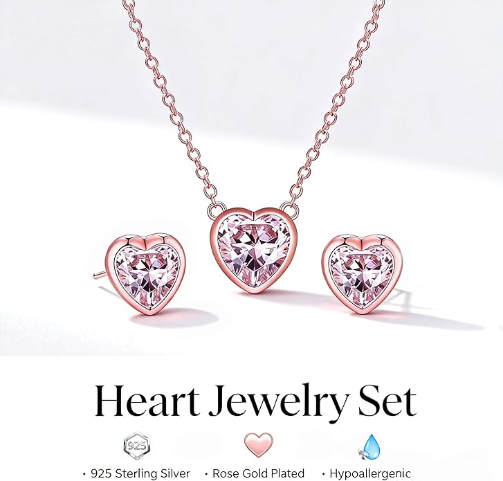 925 Sterling Silver Cubic Zirconia Necklace and Earrings Set for Women, Heart, Cushion, Round, Emerald Cut CZ, Solitaire Bezel Jewelry Set, CZ Bridal Jewelry Set, Bridesmaid Gift