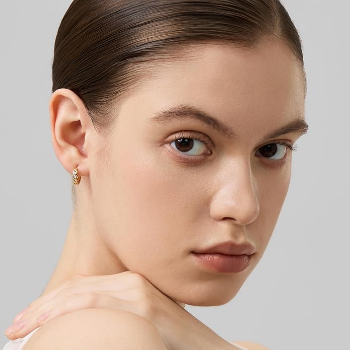 18K Gold Plated Huggie Hoop Earrings for Women, 925 Sterling Silver Post, Hypoallergenic Small Earrings