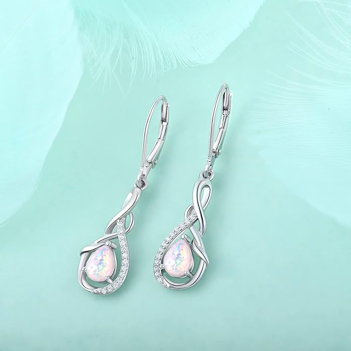 Starchenie Infinity Dangle Drop Earrings Sterling Silver Leverback Earrings Gemstones Twisted Jewelry