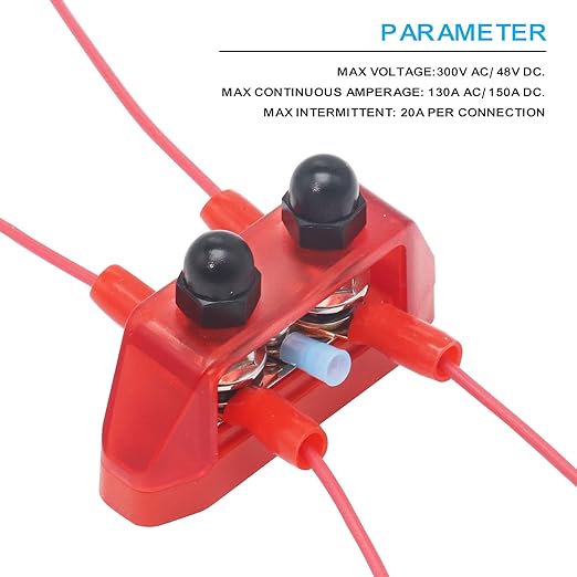 Recoil S2P-516 Busbar Dual 5/16” Studs and #8 Screw Terminal Power Distribution Block with Ring Terminals Pair Red & Black