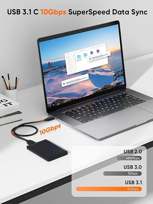 CableCreation 1FT*2 USB C to Micro B Cable,10Gbps Speed External Hard Drive Braided,USB 3.1 Type C to Micro B Work for iPhone 15/16,Seagate WD Westgate My Passport,MacBook Pro,iPad/Tablet,Black