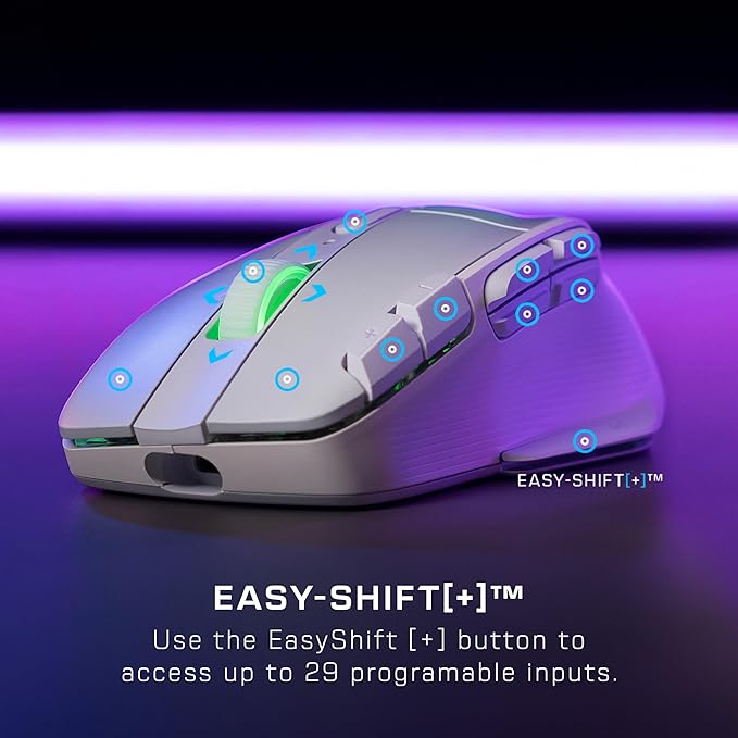 Turtle Beach Kone XP Air Wireless Customizable Ergonomic RGB Gaming Mouse, Bluetooth, 19K DPI Optical Sensor, 100-hour Battery & Charging Dock, 29 Programmable Inputs & RGB Lighting, 4D Wheel – White
