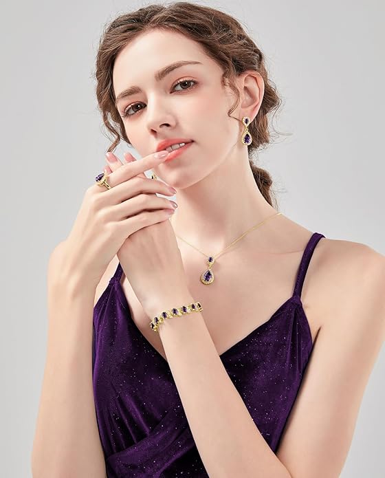 LMXXVJ Teardrop Jewelry Set for Women，Necklace Earrings Adjustable Ring Bracelet Set Fashion Formal Platinum/Gold/Rose Gold Jewelry Gift Girl/Mom/Wife/Grandmother/Best Friend/Aunt