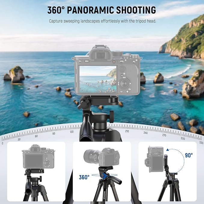 NEEWER Entry Level Version Tripod for Cell Phone & Camera, Metal Lightweight Portable Travel Stand with Cold Shoe Cellphone Holder Mount Compatible with iPhone for Video Recording Filming, TP53