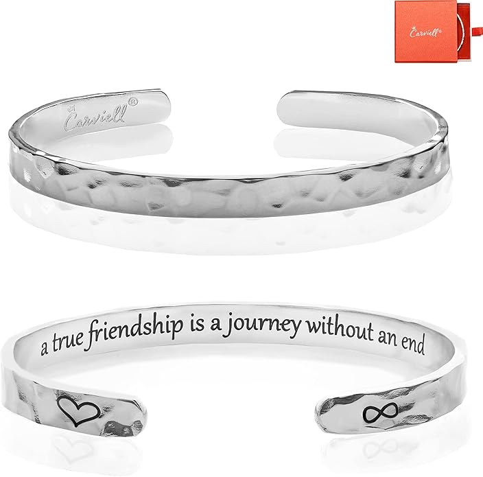 Carviell Engraved Cuff Bracelets for Women – Inspirational, Friendship, Love, Mom, Daughter, Sister, Christian, Graduation, Memorial & Wedding Gifts – 80+ Phrases – Stainless Steel, Gift-Ready