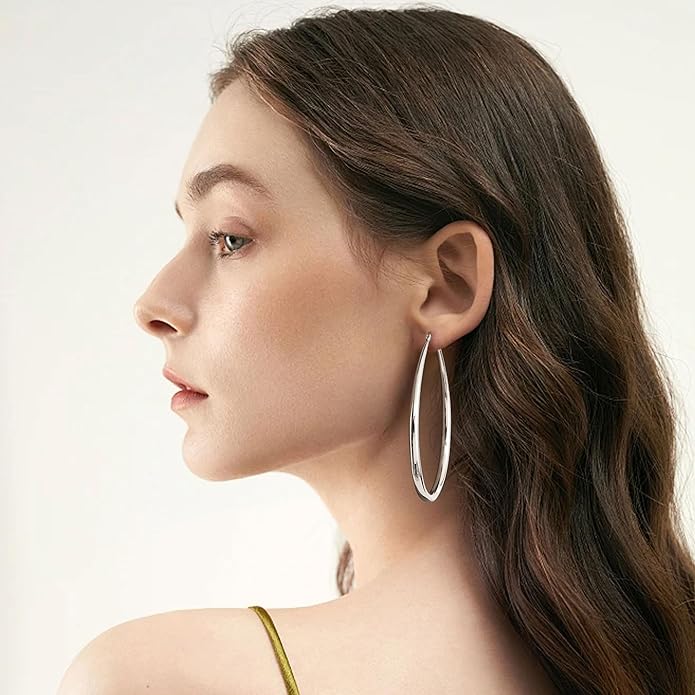 Gacimy Chunky Hoop Earrings for Women, 14K Gold Plated Oval Hoop Earrings with 925 Sterling Silver Post