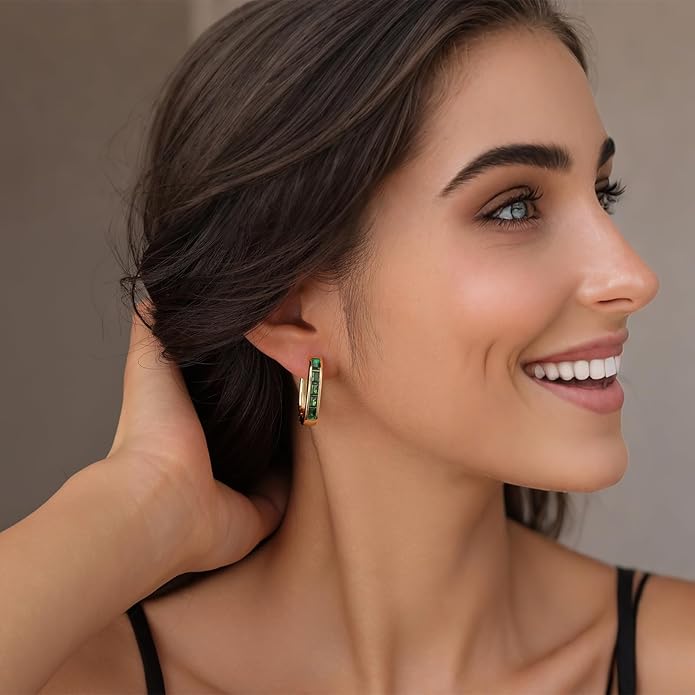 Trendy CZ Gold/Silver Hoop Earrings for Women Square Hypoallergenic chunky gold Hoop Earrings Geometric Minimalist Rectangle Hoops