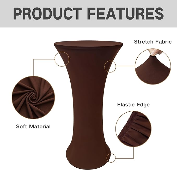 2PCS 24x43 Inch Round Fitted Cocktail Table Cover Brown Spandex Cocktail Table Cloth Highboy Fitted Tablecloth High Top Table Cloths for Party Pub Banquet Bistro