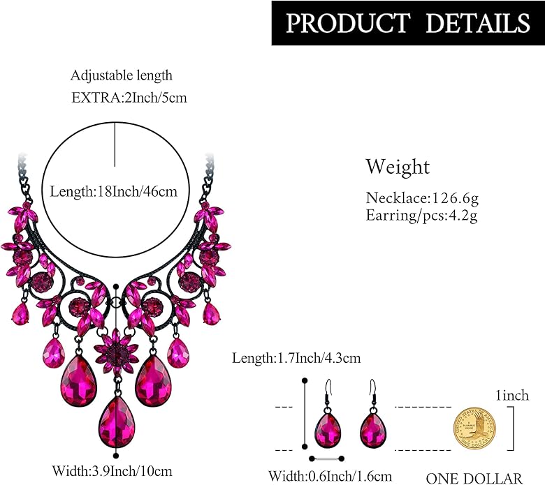 BriLove Women's Tribal Ethnic Crystal Chunky Statement Necklace Dangle Earrings Set