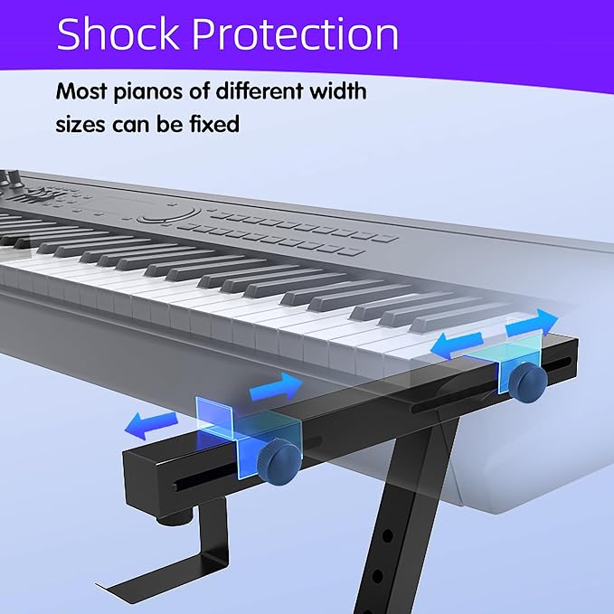 Dual Piano Keyboard Stand with 2nd Tier - Z Style Adjustable and Portable 2 Tier Heavy Duty Music Stand for Synths and Electric Digital Keyboards - Fits 54 61 88 Key Pianos