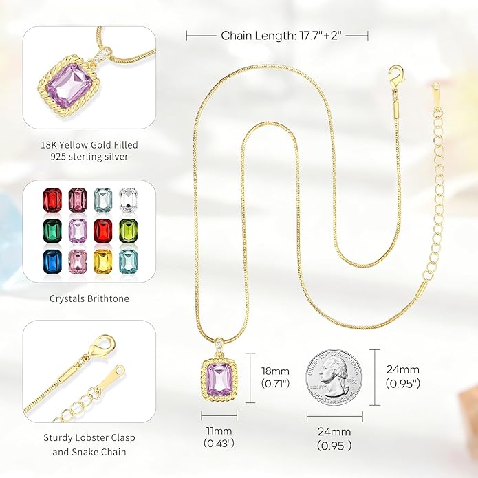 Valentine's Day Gifts for Her-18K Gold Plated Dainty Square Crystal Birthstone Necklace,Gold Jewelry for Women,Anniversary Birthday Gifts for Women Her Wife Girlfriend Mom Womens Necklace Jewelry