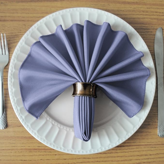 TableLinensforLess 17x17 Inch Polyester Cloth Napkins, Set of 12 (Periwinkle Blue)