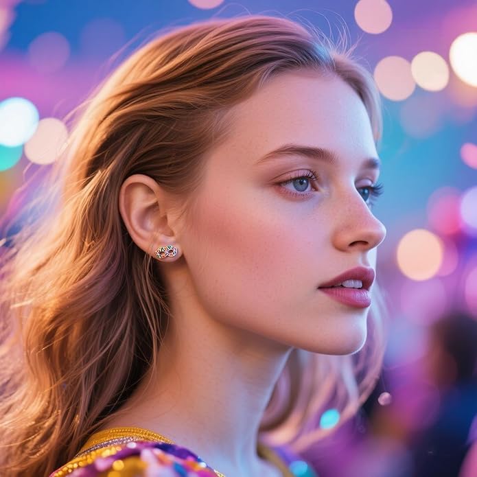 MardiGras Stud Earrings for Women Glitter Delicate Compact Flower Mask Hat Lips Stud Earring Charm Green Purple Gold Carnival Earring Cute MardiGras Jewelry Accessories for Women